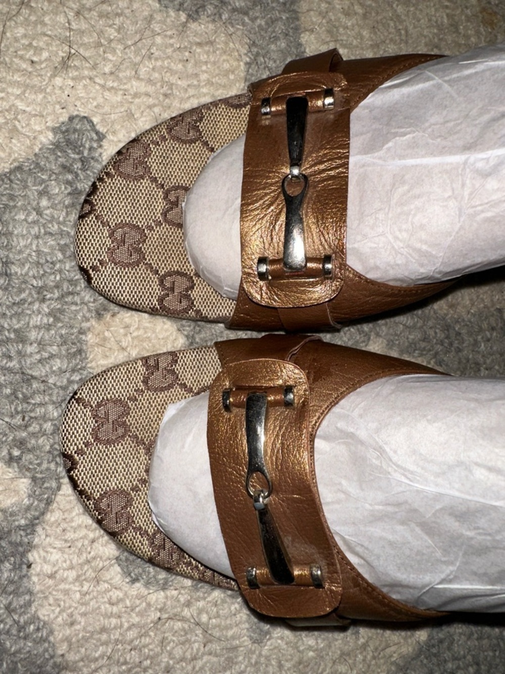Gucci Vintage Brown GG Canvas Leather Horsebit Heels - Picture 3 of 8